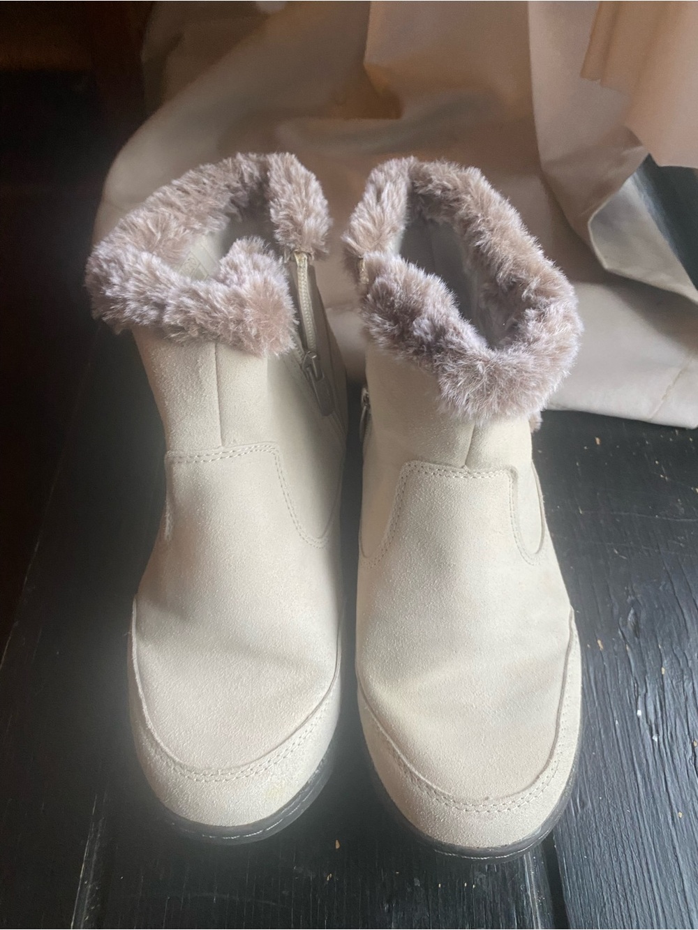 Khombu Cream Faux Fur Ankle Winter Boots